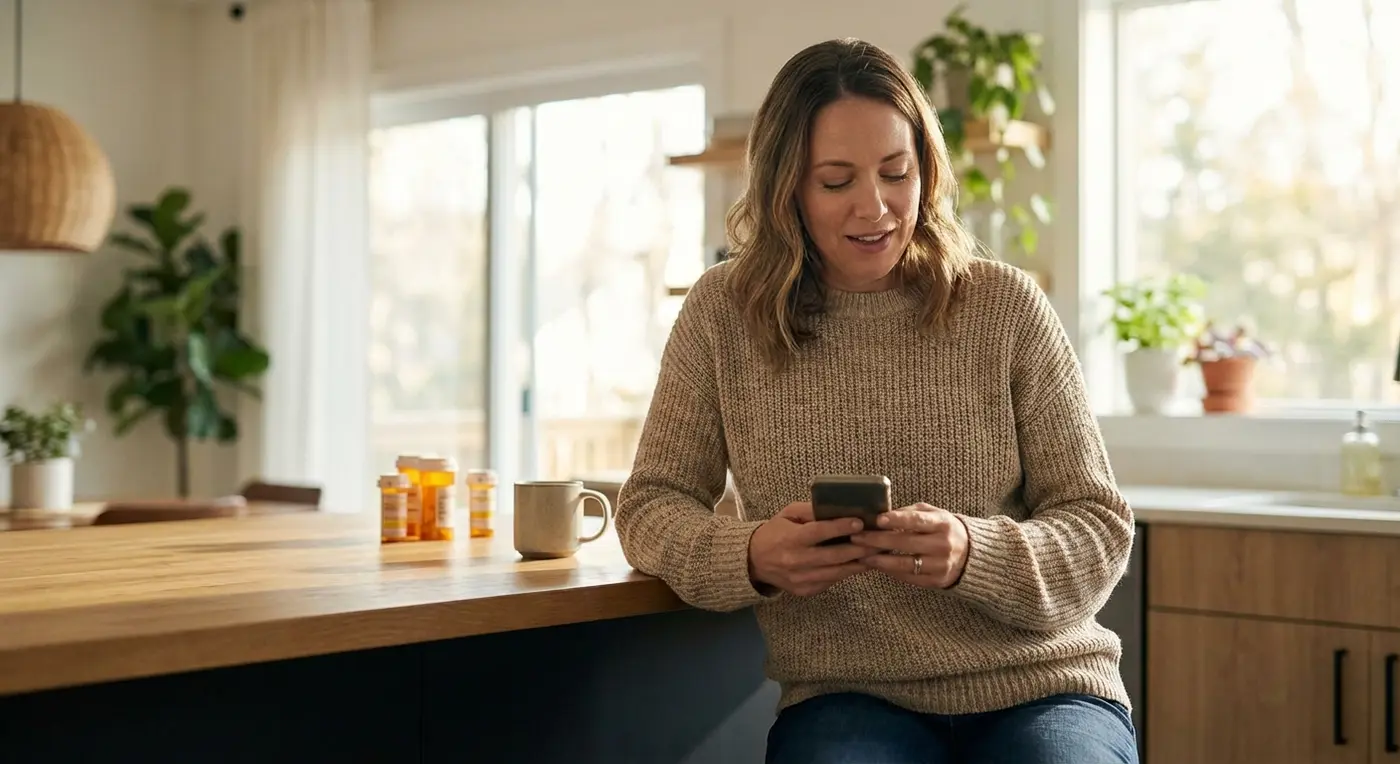 Woman checking medication alerts on phone